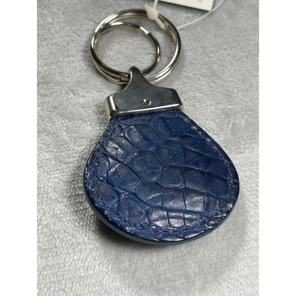 Vintage Gianni Versace Medusa Keychain Unisex Blue Leather Italy
